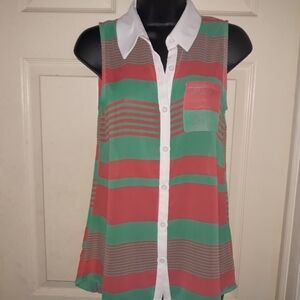 Momtrau striped button down tank top size small